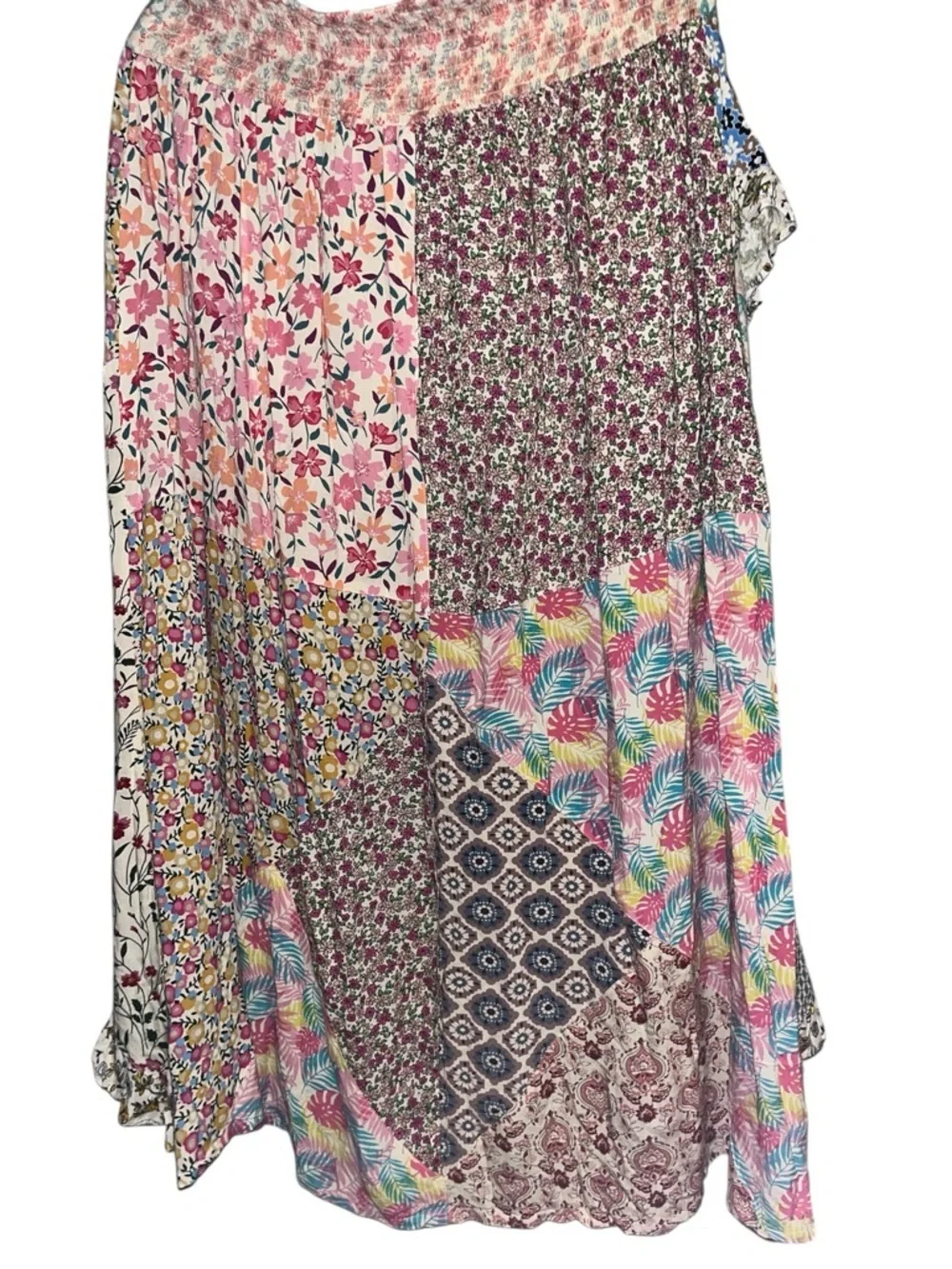 Jaded Gypsy L/XL Front Wrap Hi Low Patchwork Ruffled Floral Maxi Skirt